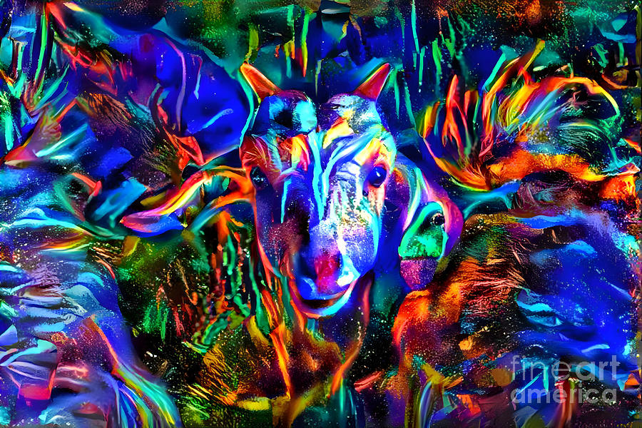 Goat Face Blacklight Style Digital Art by Trindira A