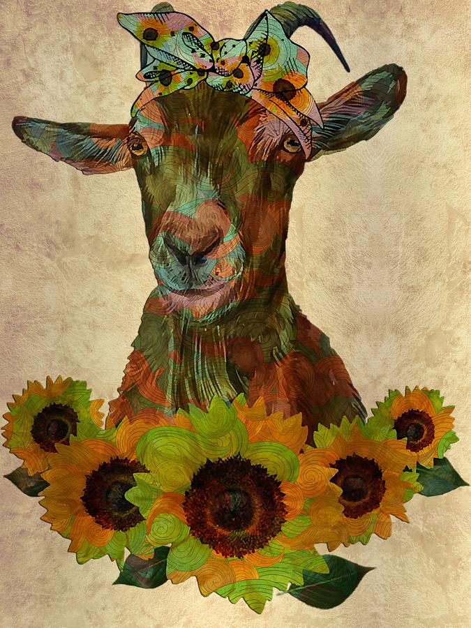 Goat Goats Headband Sunflower Goats Lovers Goat Lover Digital Art by