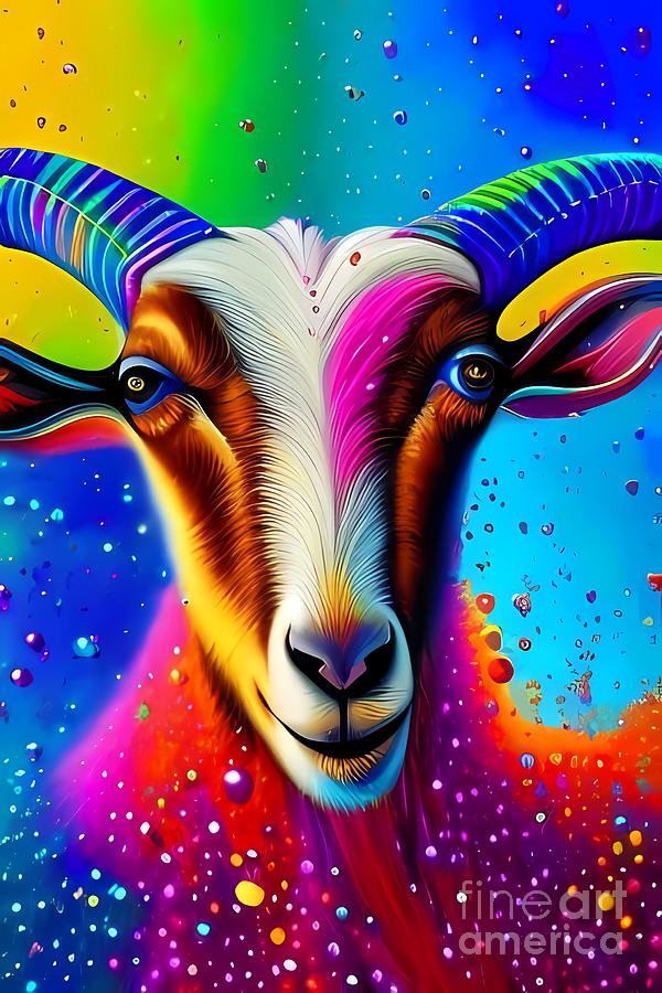 G.O.A.T. in psychedelic colours Digital Art by SON Art - Fine Art America