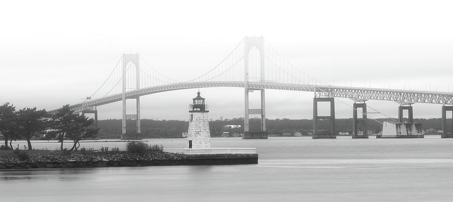 Black And White Photograph - Goat Island Lighthouse - Newport, RI by Darren White