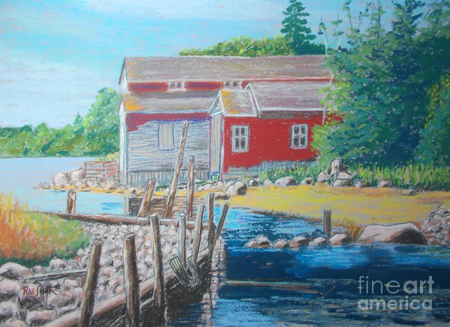 Goat Lake Boat Sheds Pastel by Rae  Smith PAC