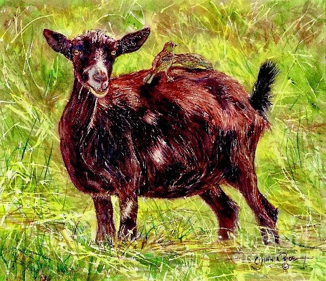 Goat Piggybackers Painting by Cynthia Pride