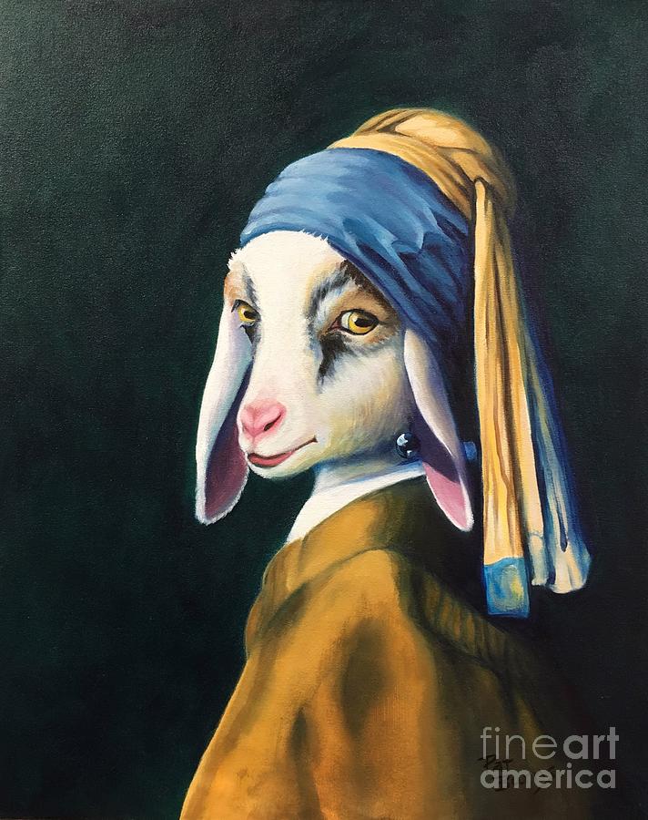 Goat with a Pearl Earring Painting by Pat Burns
