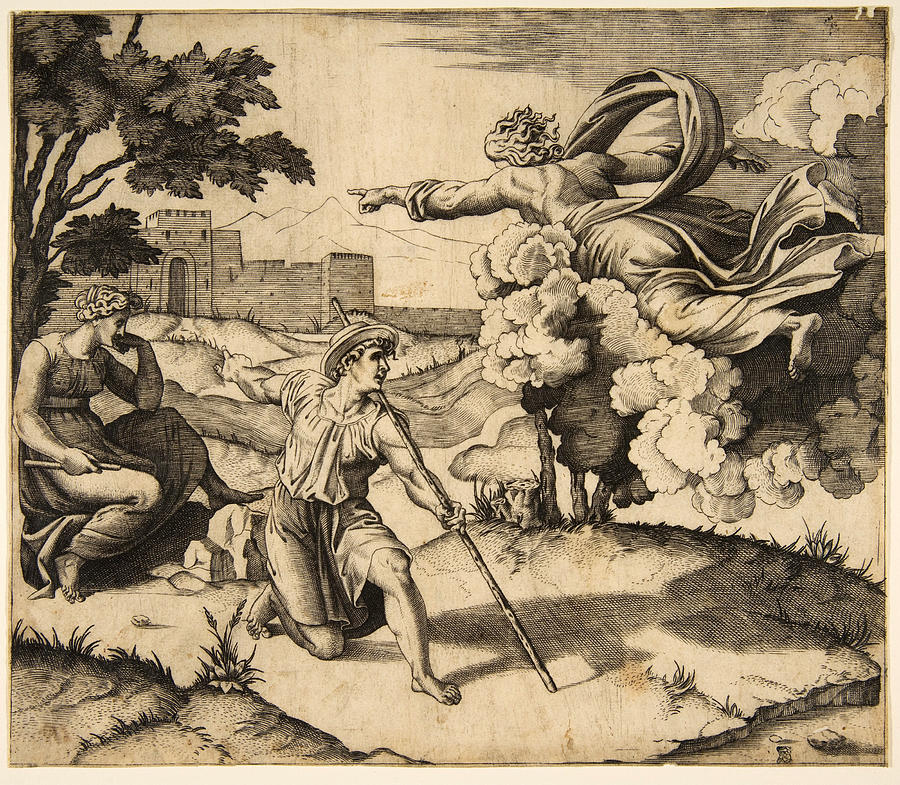 God appearing to Isaac Drawing by Marco Dente