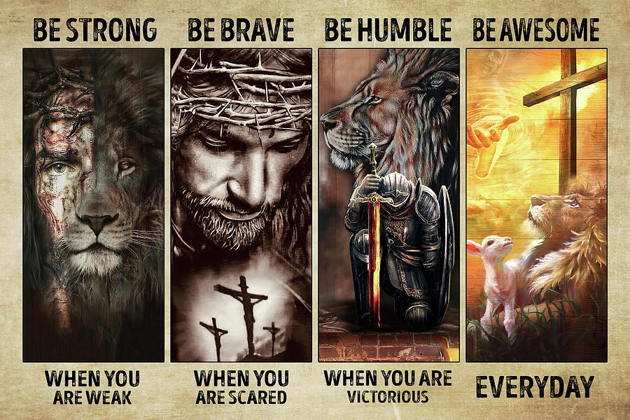 God Cross Lion Canvas Poster Digital Art