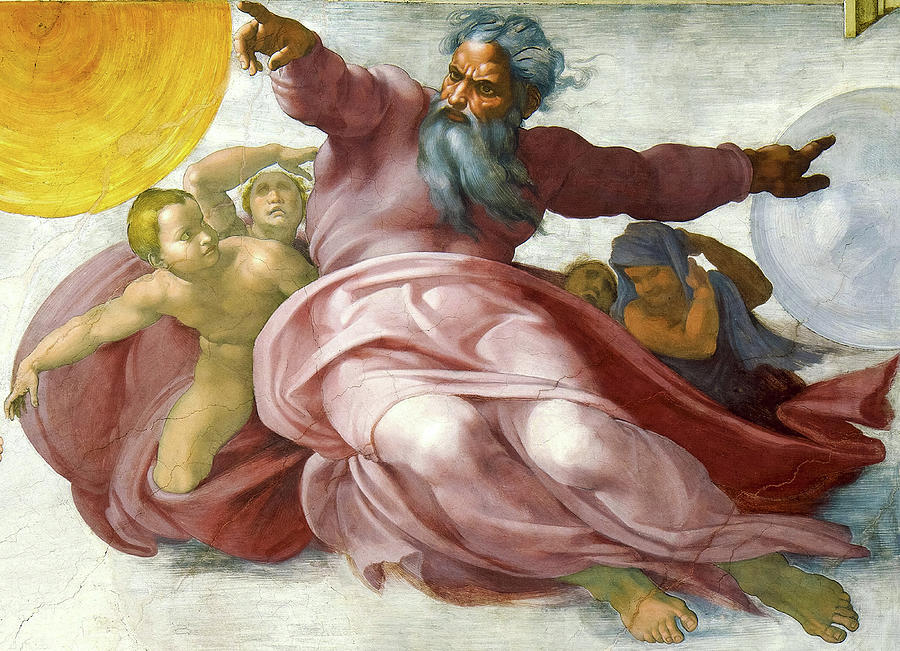 Michelangelo Painting - God the Father, Creation of the Sun, Moon by Michelangelo