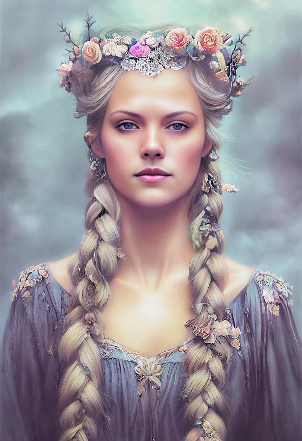 Portrait Painting - Goddess Freya 2 by Yontartov