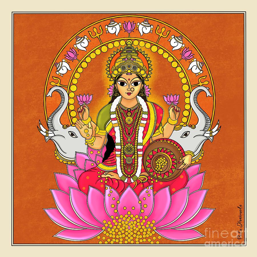 Goddess Lakshmi .Painted in traditional Indian folk art style of ...