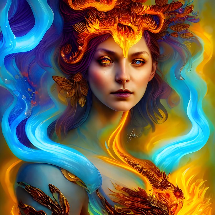 Goddess of fire dragons Digital Art by Cosmin Albu | Pixels