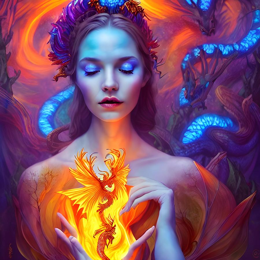 Goddess of fire dragons surreal Digital Art by Cosmin Albu | Pixels