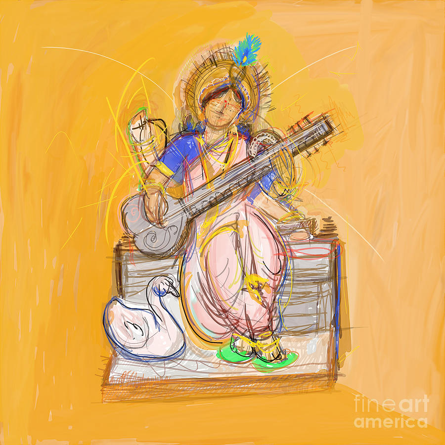 Vasant panchami on indian god saraswati maa Illustration