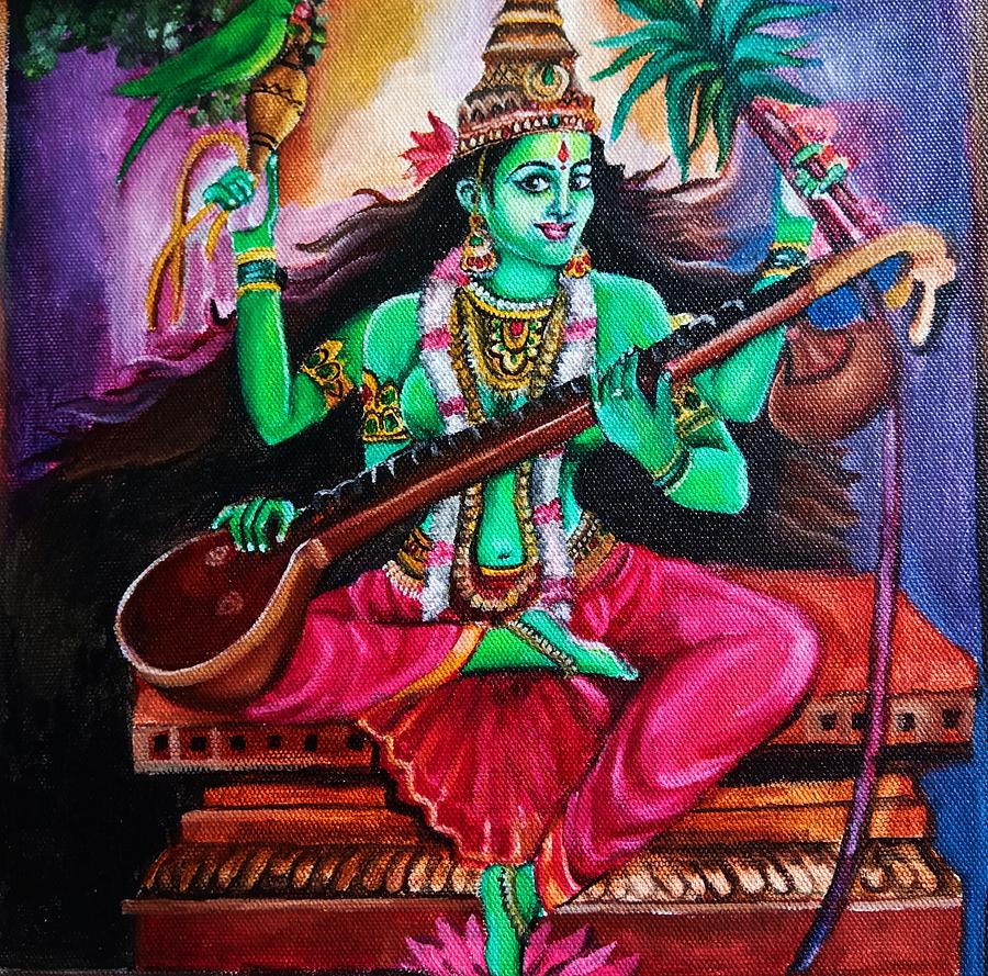 Goddess Saraswati Painting by Roshna PG - Pixels