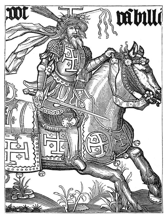Godfrey of Bouillon Knight riding horse Drawing by Grafissimo