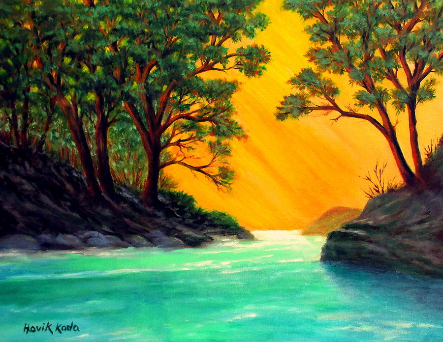 God's Creation-Turquoise Color of River Painting by Hovik ...