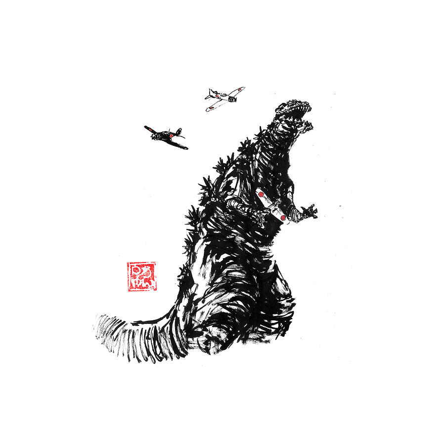 Dragon Drawing - Godzilla Zero by Pechane Sumie