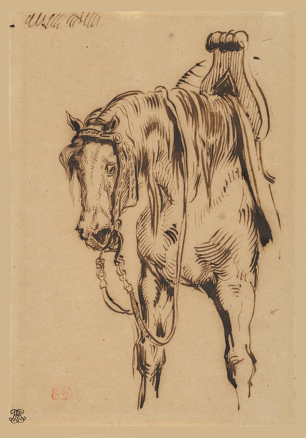 Goetz von Berlichingens Horse Drawing by Eugene Delacroix