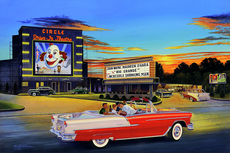 Goin Steady - The Circle Drive-In Theatre Painting by Randy Welborn