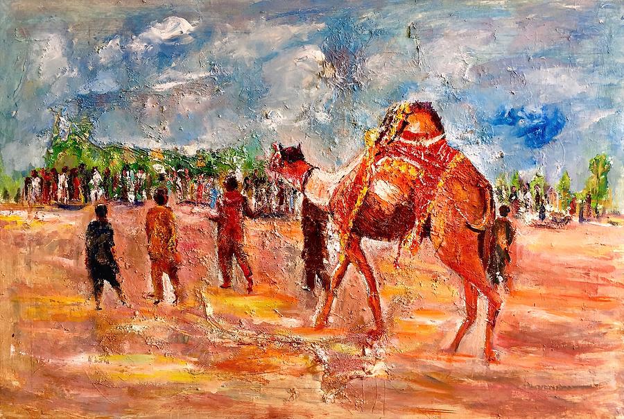 Going to channanpir festival Painting by Khalid Saeed