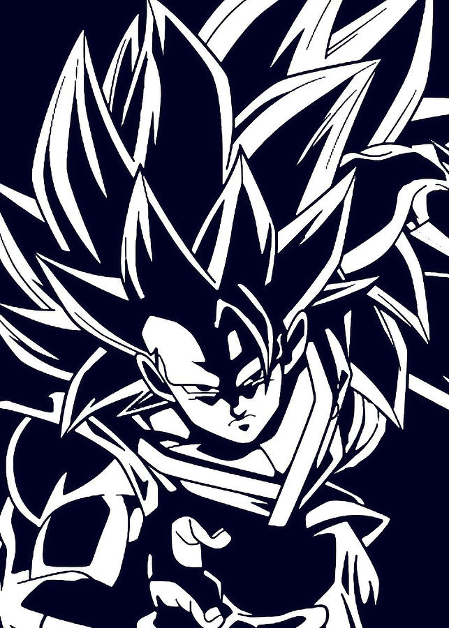 Goku Blue And White Font Digital Art by Michael Anime