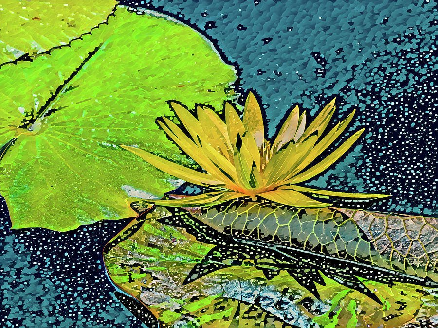 Gold and Aqua Waterlily Abstract  Digital Art by Marianne Campolongo