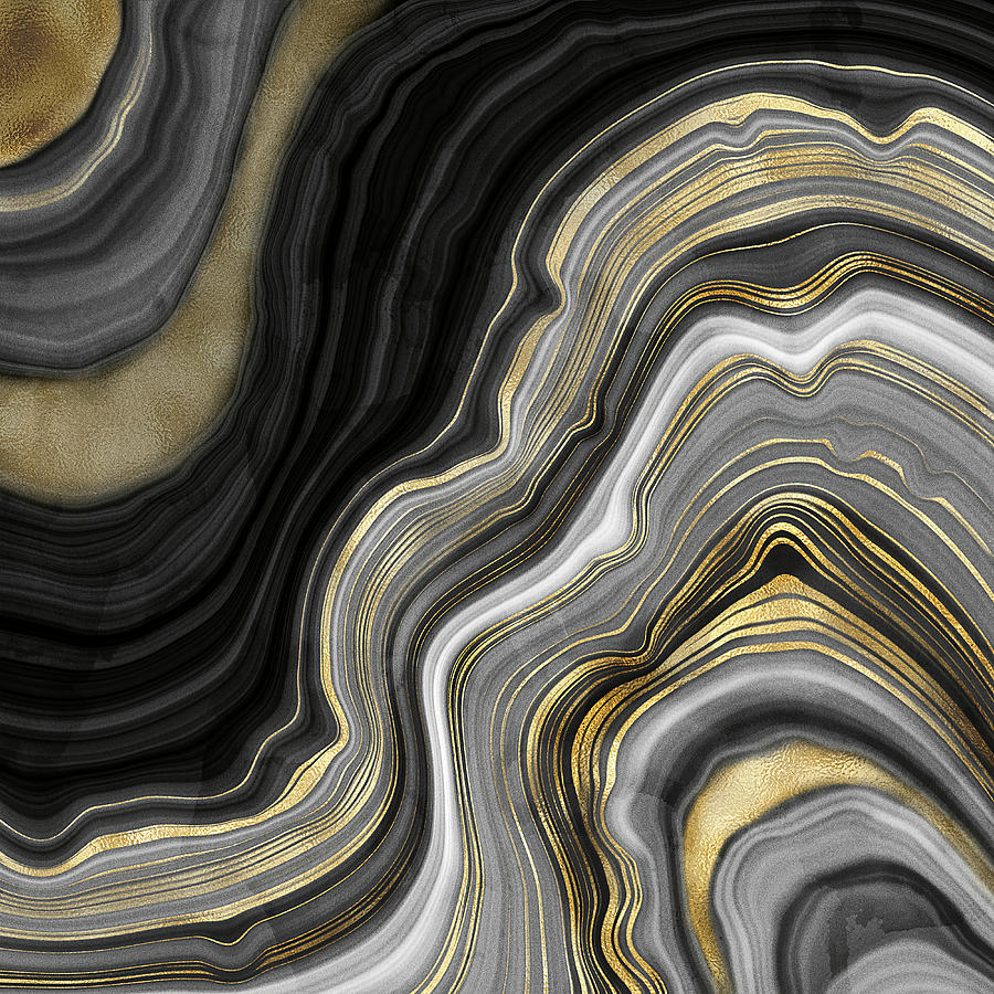 Gold And Black Agate Painting by Modern Art