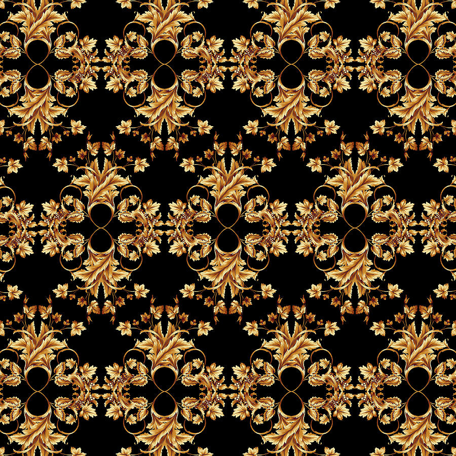 Gold and Black Flowers 2 Digital Art by Black Gryphon - Fine Art America