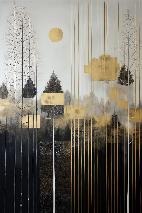 Gold and Black Forest Art Painting by Lourry Legarde