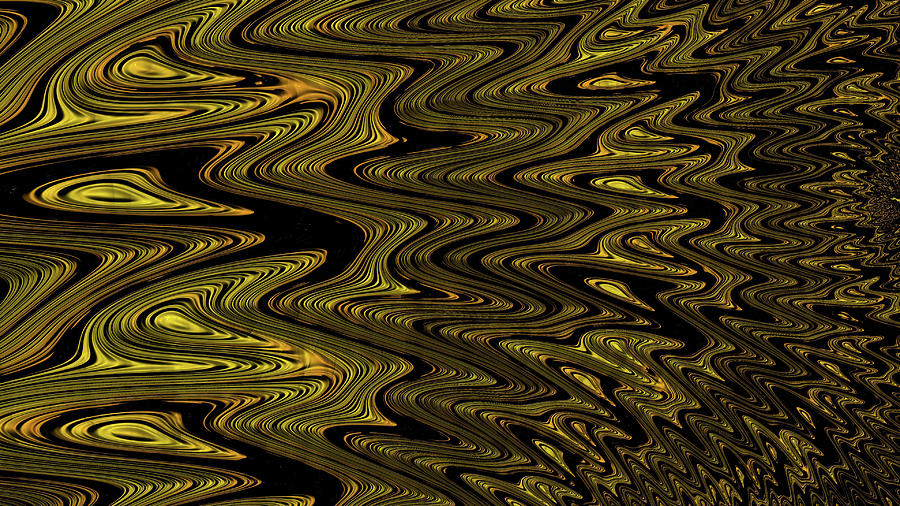 Gold and Black Fractal Waves  Digital Art by Shelli Fitzpatrick