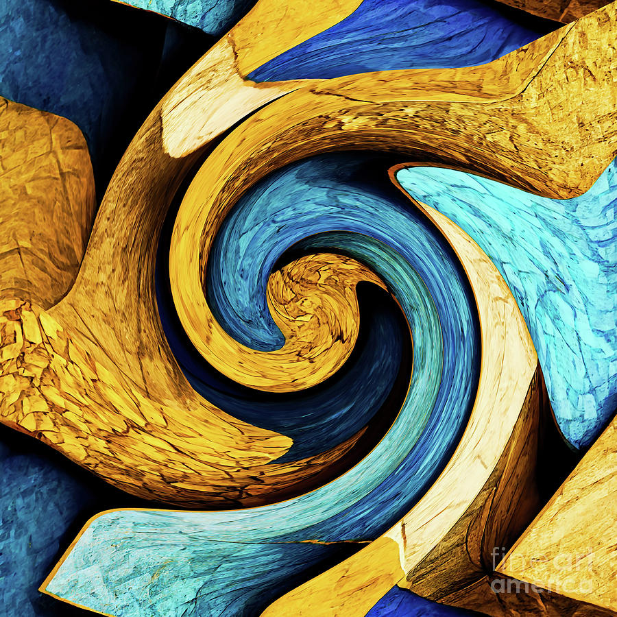 Gold And Blue Abstract Painting by Tina LeCour