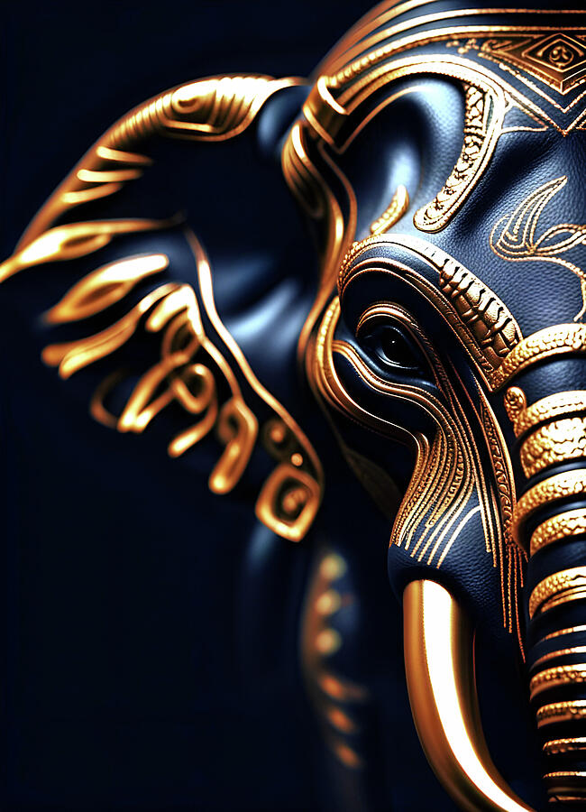 Gold and Blue Leather Elephant Head Digital Art by Freddy B Gold and Blue Leather Elephant Head Digital Art by Freddy B