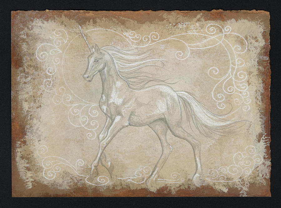 Gold and Copperpoint Unicorn Drawing by Katherine Nutt