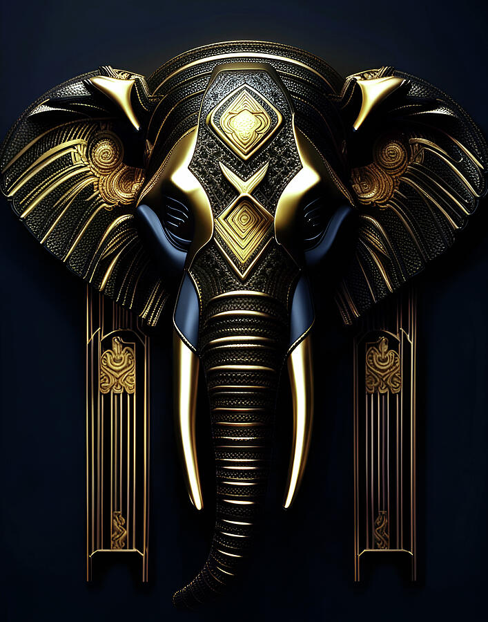 Gold and Ebony Elephant Head Art Deco Style Digital Art by Freddy B Gold and Ebony Elephant Head Art Deco Style Digital Art by Freddy B