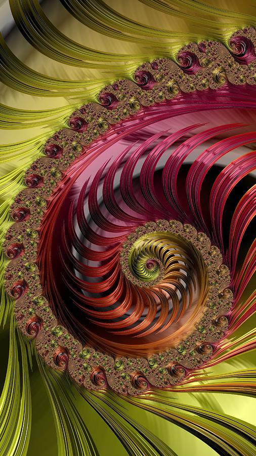 Gold and Ruby Nautilus Shell Fractal  Digital Art by Shelli Fitzpatrick