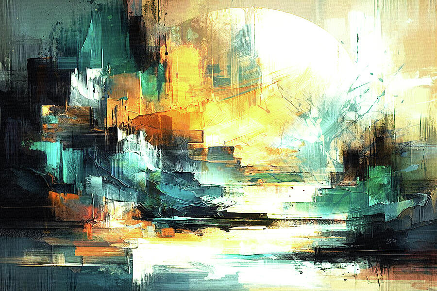 Gold and Teal Abstract Brush Strokes Landscape Mixed Media by Shelli Fitzpatrick Gold and Teal Abstract Brush Strokes Landscape Mixed Media by Shelli Fitzpatrick
