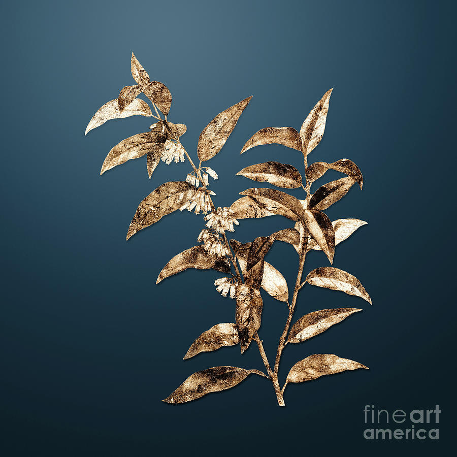Gold Andromeda Acuminata Bloom on Dusk Blue n.02478 Painting by Holy Rock Design