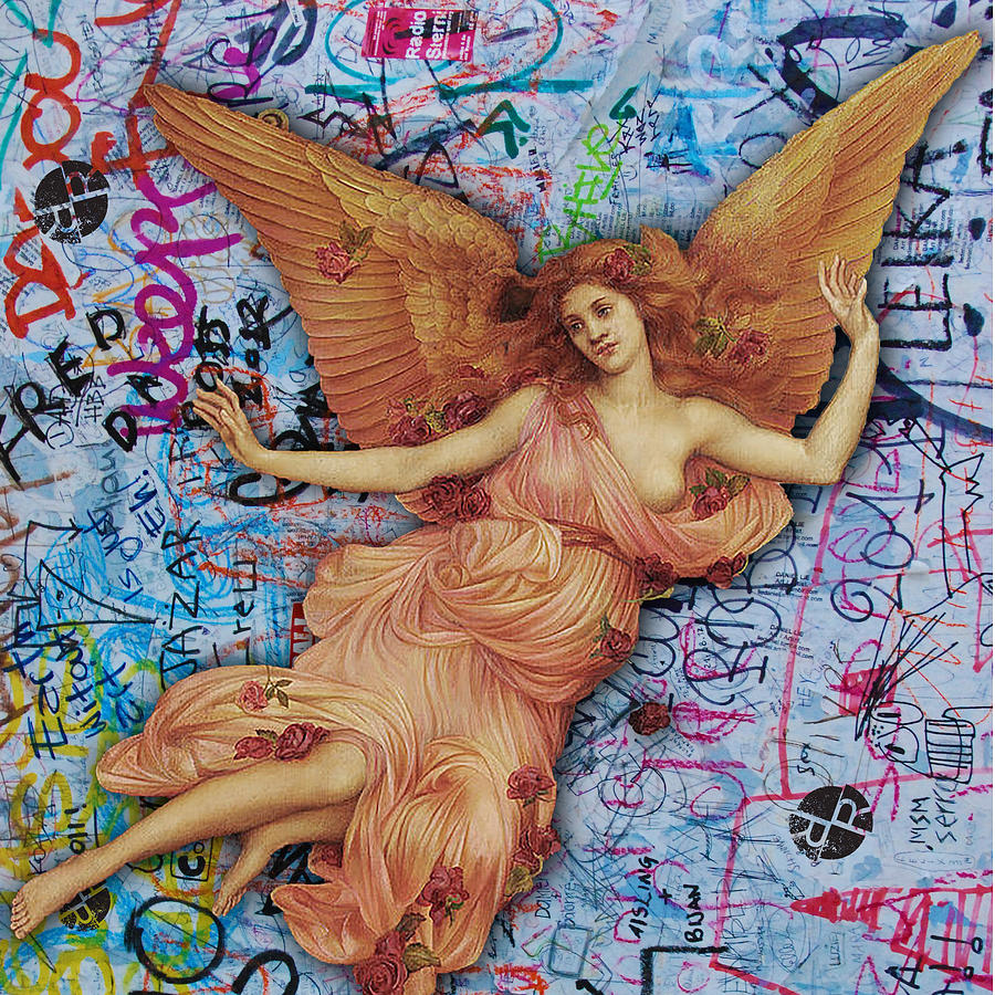 Gold Angel Graffiti Painting by Tony Rubino