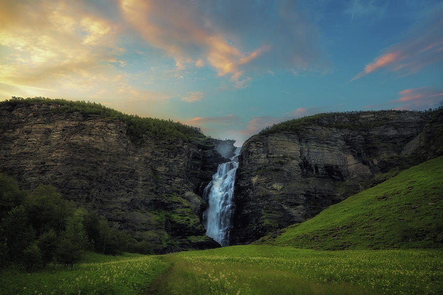 Waterfall Photograph - Gold at Mollisfossen by Tor-Ivar Naess