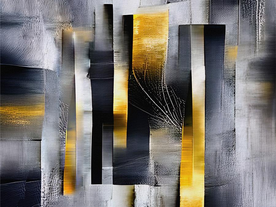 Gold, Black and Grey Mixed Media by Klara Acel