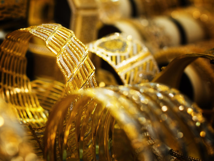 Gold Bracelets for Sale at Gold Souk in Dubai, United Arab Emirates Photograph by Marco Ferrarin