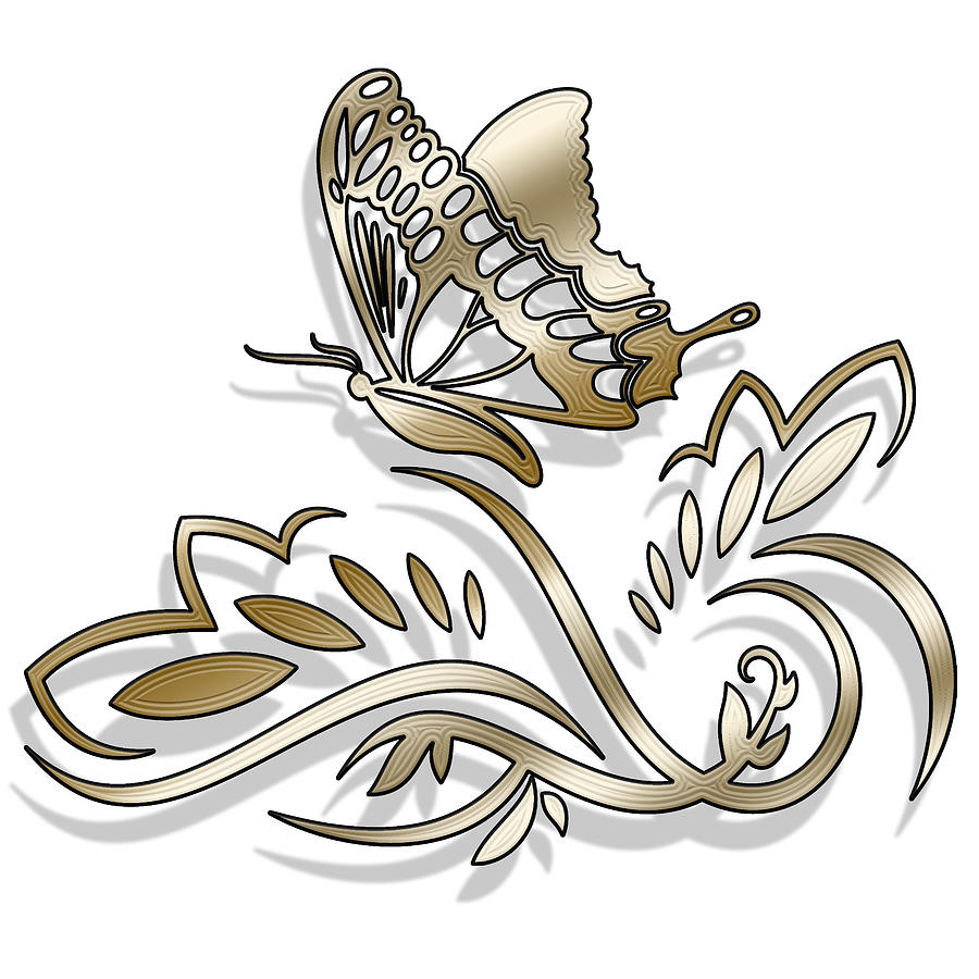 Gold Butterfly - Transparent Background Digital Art by Chuck Staley