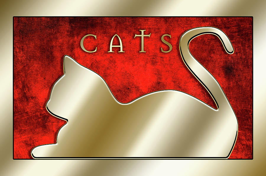 Gold Cat on Crimson Digital Art by Chuck Staley