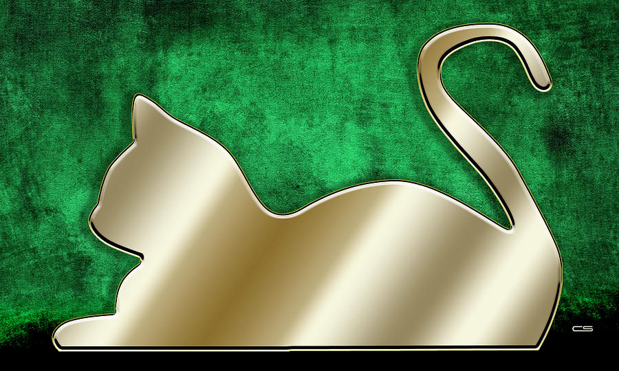 Gold Cat on Emerald Digital Art by Chuck Staley