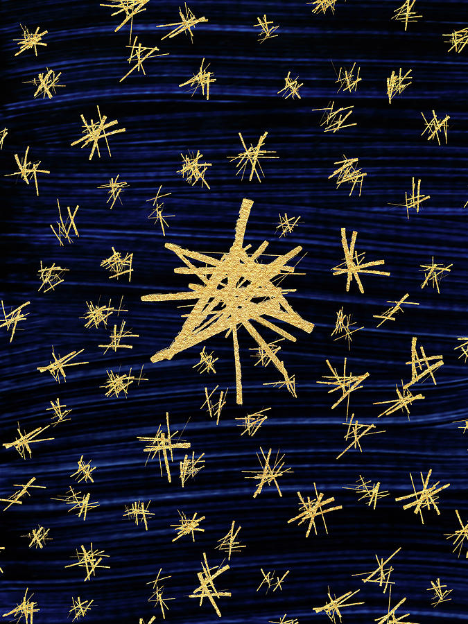 Gold Christmas Stars on Indigo Drawing by Menega Sabidussi