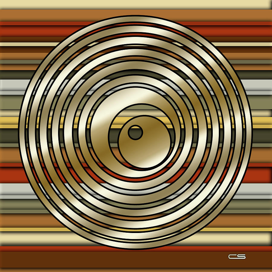 Gold Circles on Stripes Digital Art by Chuck Staley