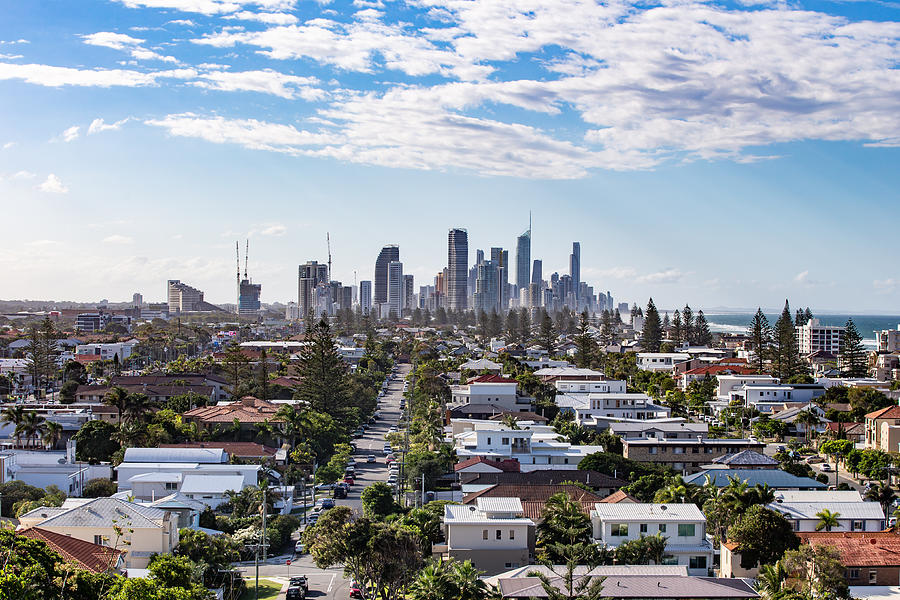 Gold Coast skyline from the south with typical local residential suburbs in the foreground. Photograph by ImagePatch
