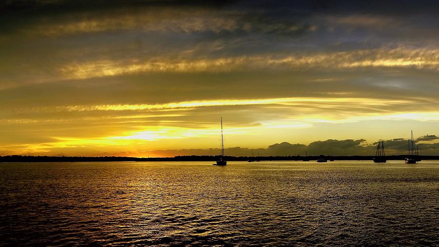 Gold Coloured Cirrostratus Cloudy Coastal Sunset Seascape. Queen Photograph