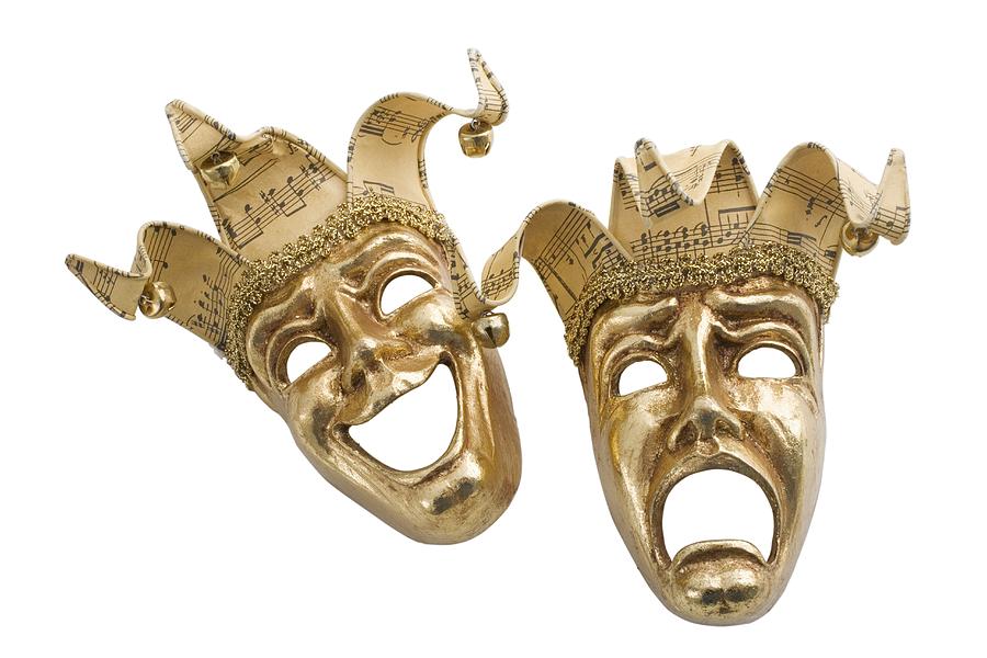 Gold comedy and tragedy masks Photograph by Tetra Images