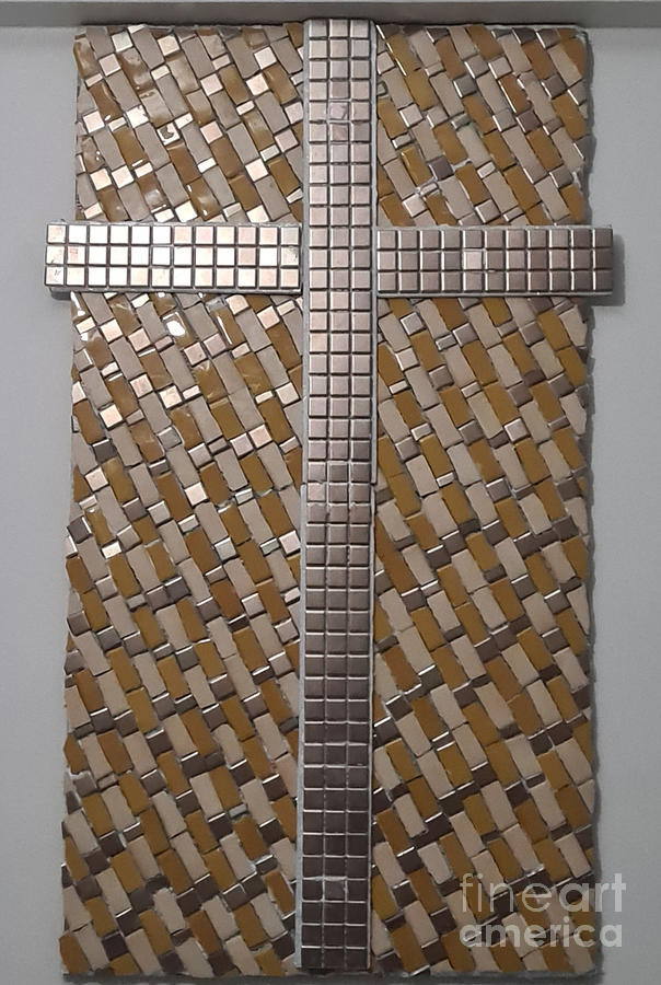Gold Cross Mosaic  Mixed Media by Lou Ann Bagnall