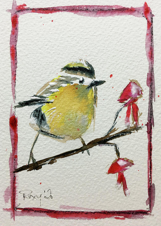Gold Crowned Kinglet With Fuchsias Painting