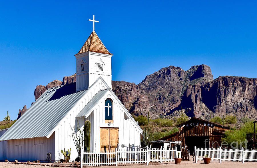 Gold Field Apache Land Church Superstition Mountains Digital Art by Tammy Keyes